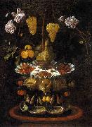 Juan de Espinosa A fountain of grape vines, roses and apples in a conch shell oil painting
